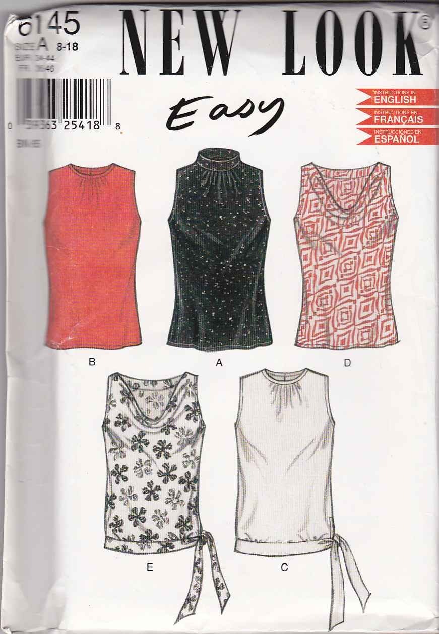 New Look Sewing Pattern 6145 Misses Size 8-18 Easy Sleeveless Top Neck ...