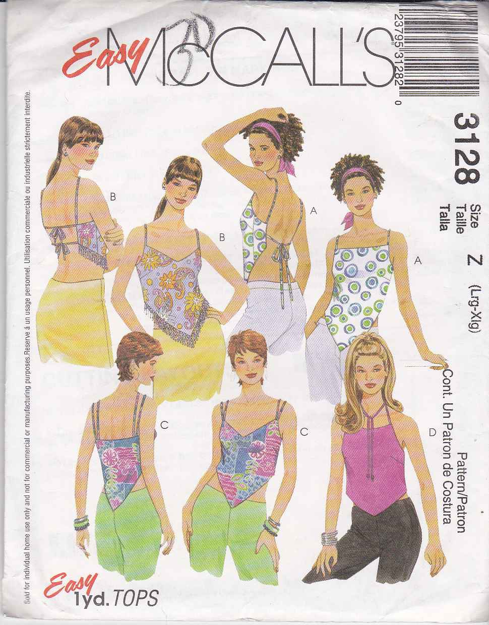 McCall's Sewing Pattern 3128 Misses Size 16-22 Easy Lined Summer Tops ...
