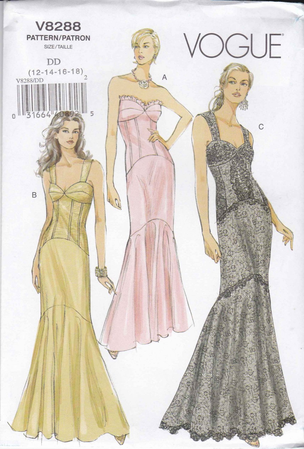 Vogue Sewing Pattern 8288 Misses Size 12-18 Corset Style Bodice Lined ...