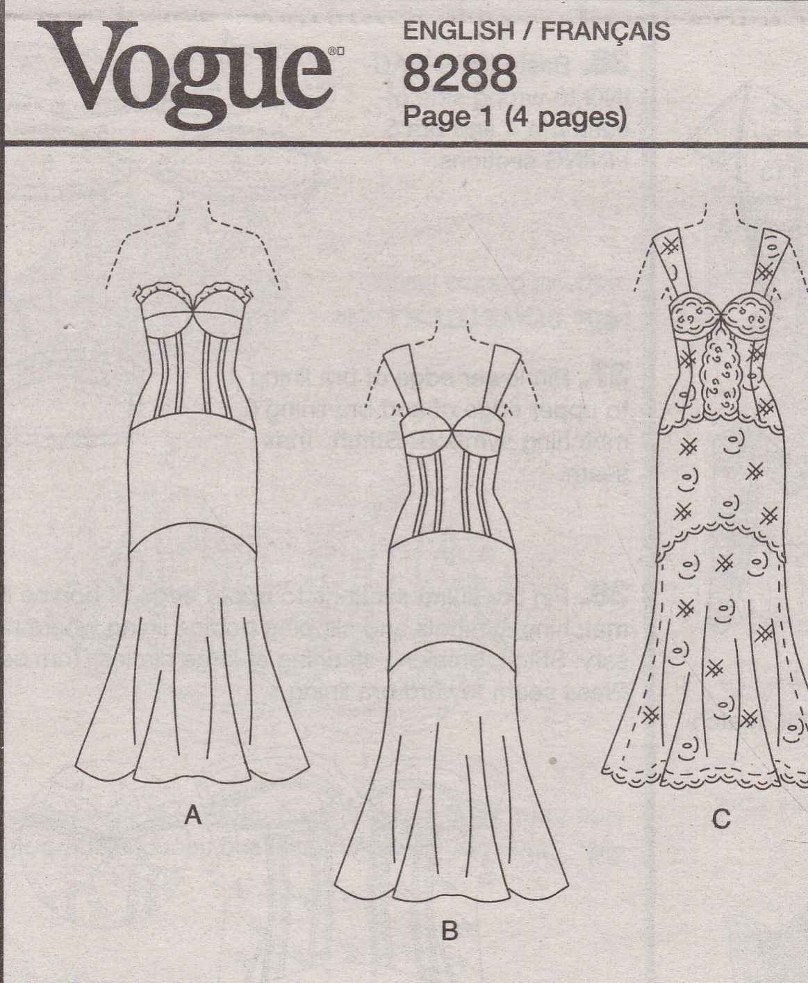 Vogue Sewing Pattern 8288 Misses Size 12 18 Corset Style Bodice Lined