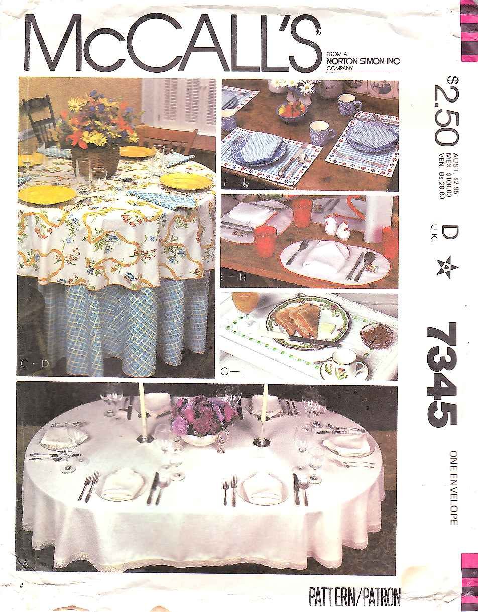 McCall's Sewing Pattern 7345 Table Linen Placemats Round Oval