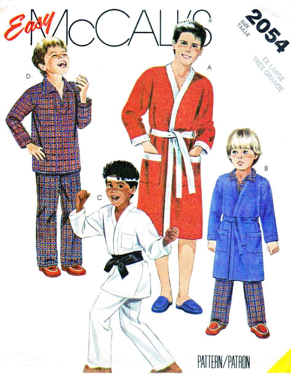 McCall’s Sewing Pattern 2054 Boys’ Size 1416 Easy Robe Pajamas Martial