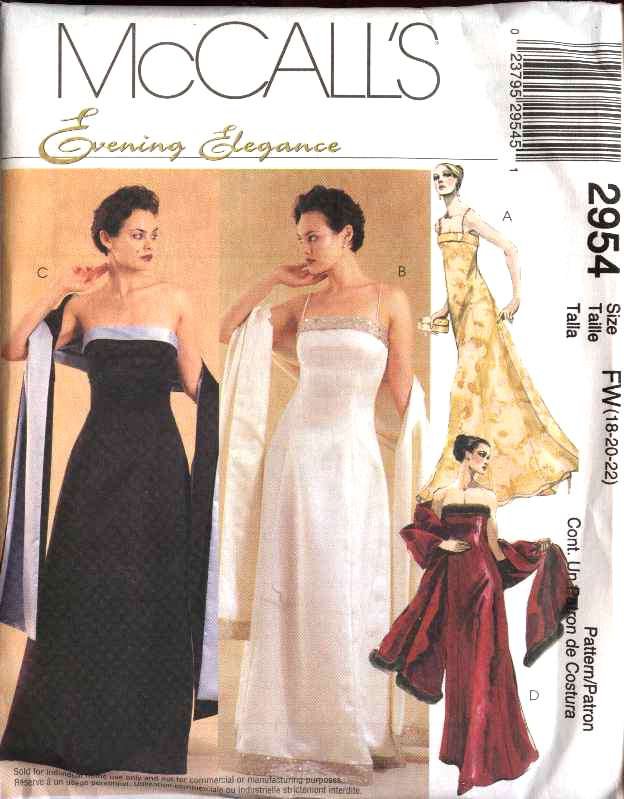 McCall's Sewing Pattern 2954 Misses Size 10-14 Formal Evening Prom ...