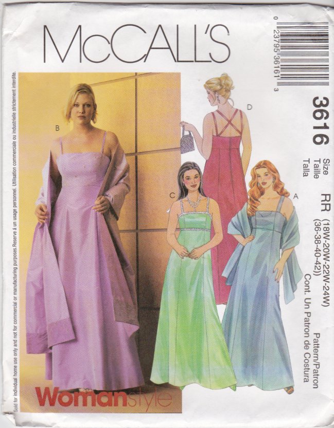 McCall's Sewing Pattern 3616 Womens Plus Size 18W-24W Formal Raised ...