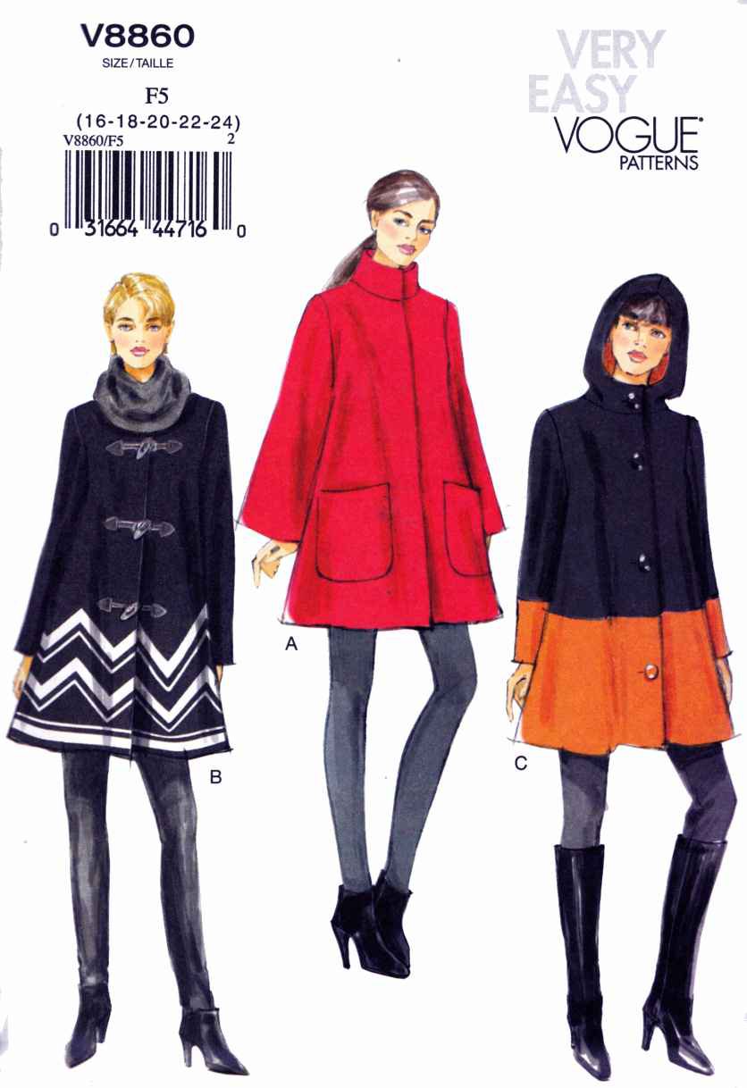 Vogue Sewing Pattern 8860 Misses Size 16-24 Easy Lined Front Closure ...