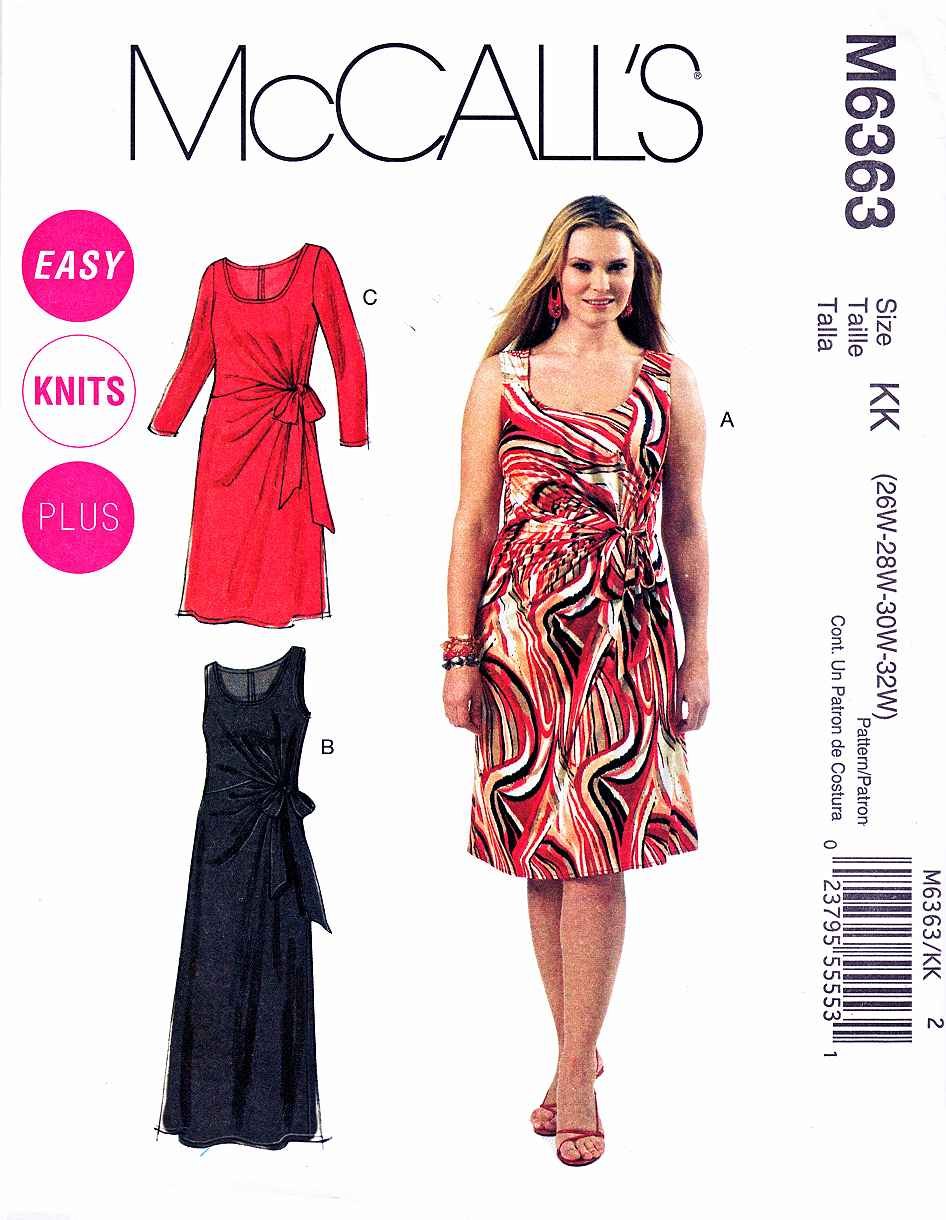 McCalls Sewing Pattern 6363 Womans Plus Size 26W-32W Easy Pullover Long ...