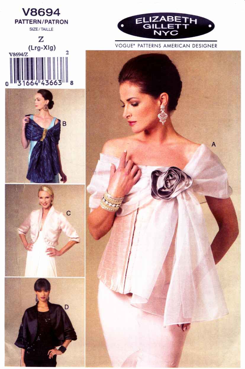 Vogue Sewing Pattern 8694 Misses Sizes 16 22 Easy Formal Wrap Jacket Bolero Shrug 1734