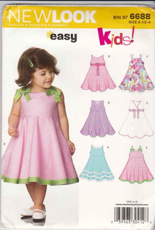 New Look Sewing Pattern 6688 Toddler Girls Sizes 1/2 - 4 Easy Sundress ...
