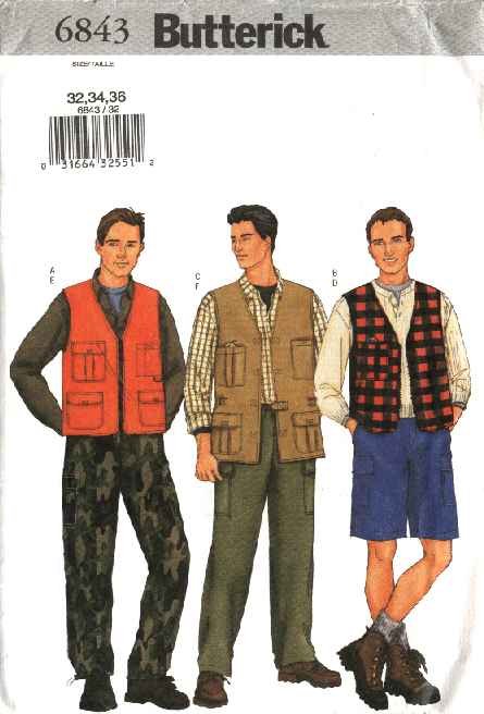 Butterick Sewing Pattern 6843 Mens Chest Size 38-42