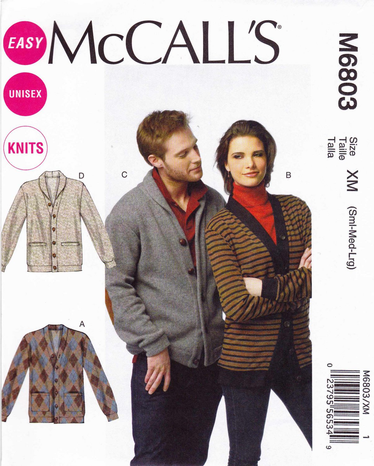 McCall's Sewing Pattern 6803 Men's Misses' Chest Size 34-44