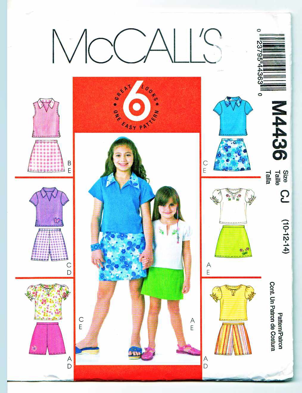 McCalls Sewing Pattern 4436 Girls Size 10-14 Easy Pullover Knit Tops ...