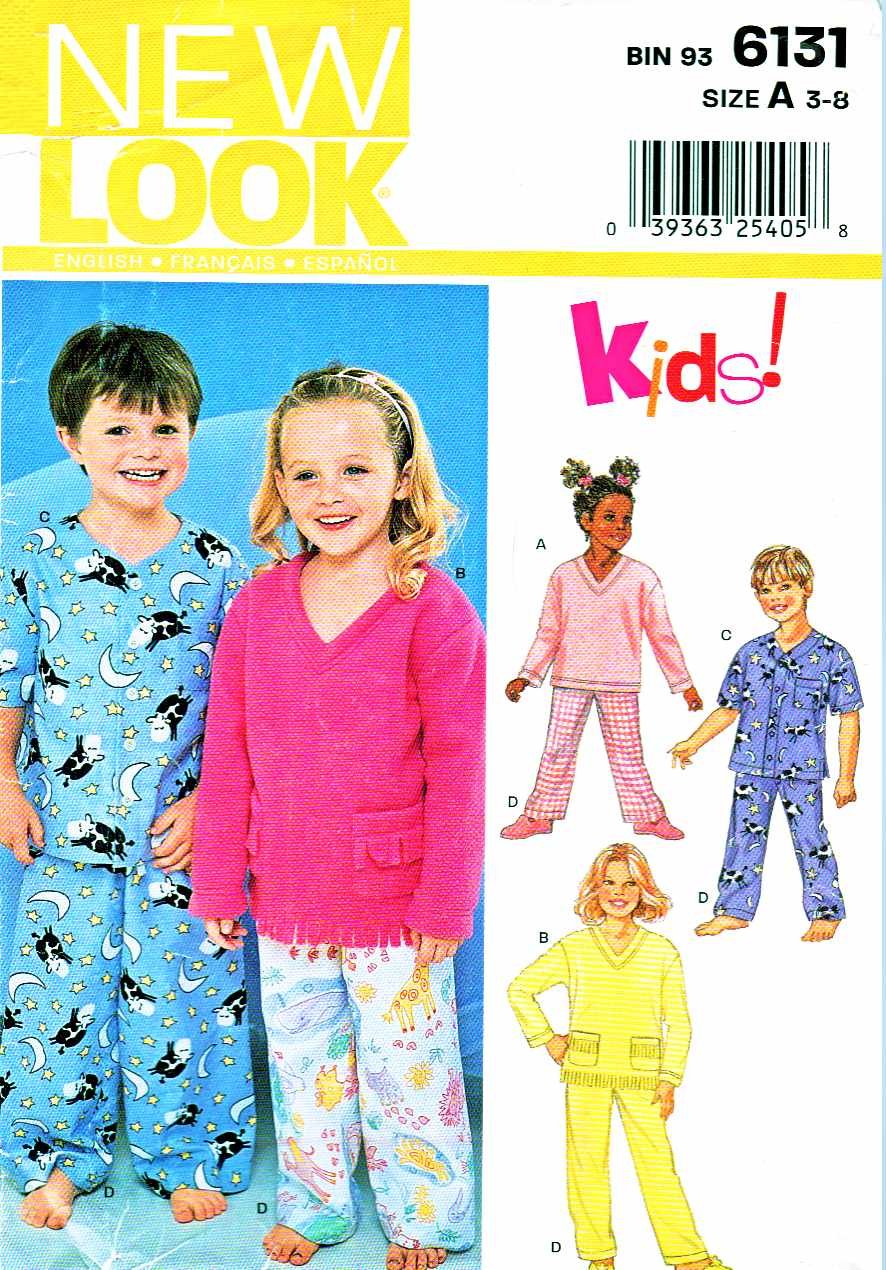 New Look Sewing Patterns 6131 Girls Boys Sizes 3-8 Pajamas Pullover ...
