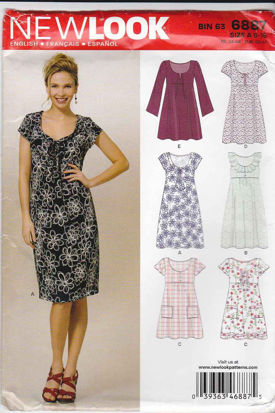 New Look Sewing Pattern 6887 Misses Size 6-16 Empire Raised Waist Dress ...