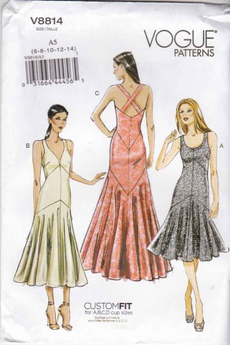 Vogue Sewing Pattern 8814 V8814 Misses Size 6-14 Lined Long Short Dress ...