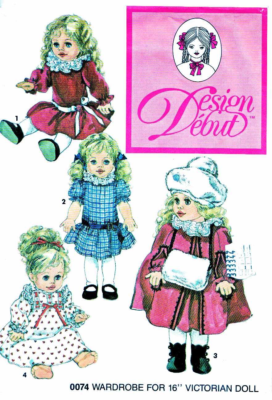 Design Debut Sewing Pattern 0074 14" 18" Victorian Doll Clothes Dress Nightgown Cape Hat