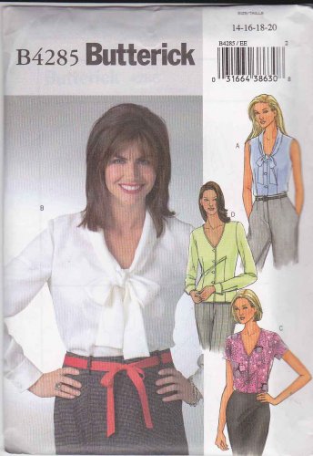 Butterick Sewing Pattern 4285 Misses Size 14 16 18 20 Easy Classic Button Front Tie Blouses 1392