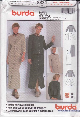Burda Sewing Pattern 8831 Misses Sizes 10-22 Button Front Jacket Ankle ...