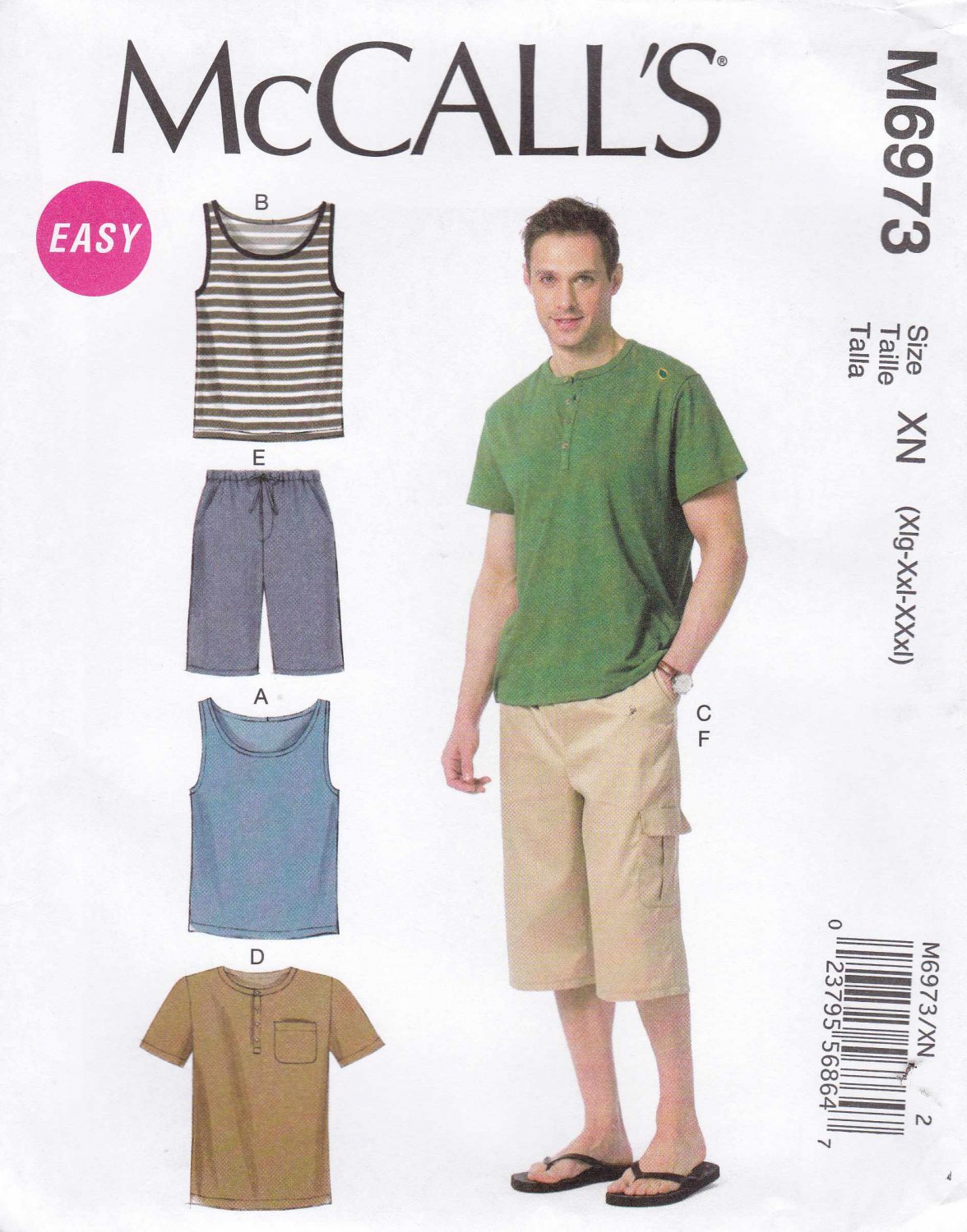 McCalls Sewing Pattern 6973 Men's Size XL-XXXL 46-56" Easy Knit Tank ...