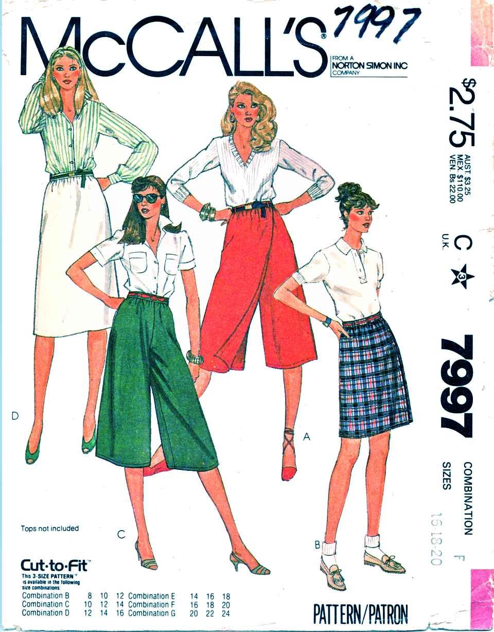McCalls Sewing Pattern 7997 Misses Size 16-20 Mock Front Wrap Culottes ...