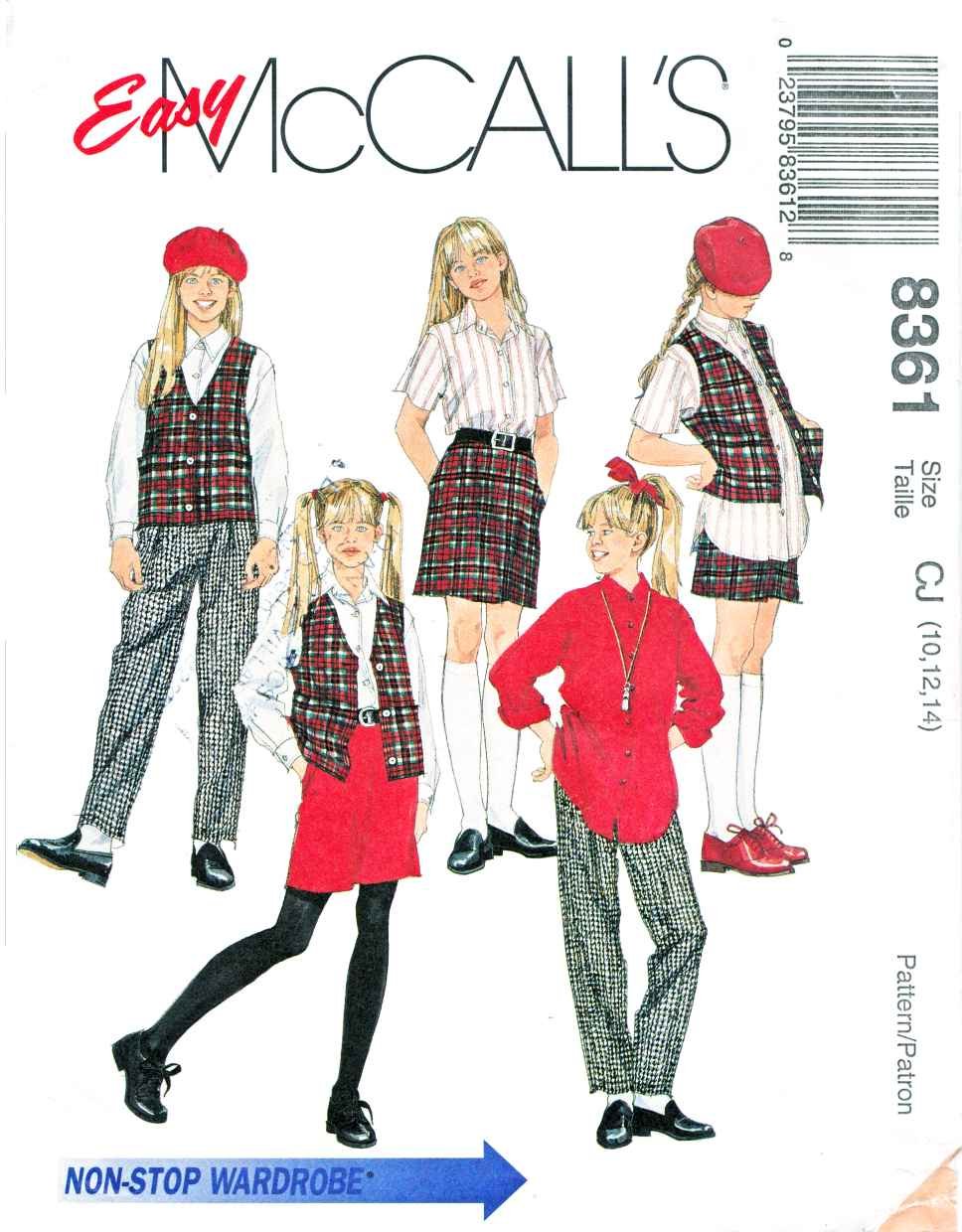 McCalls Sewing Pattern 8361 Girls Size 10-14 Easy Wardrobe ...