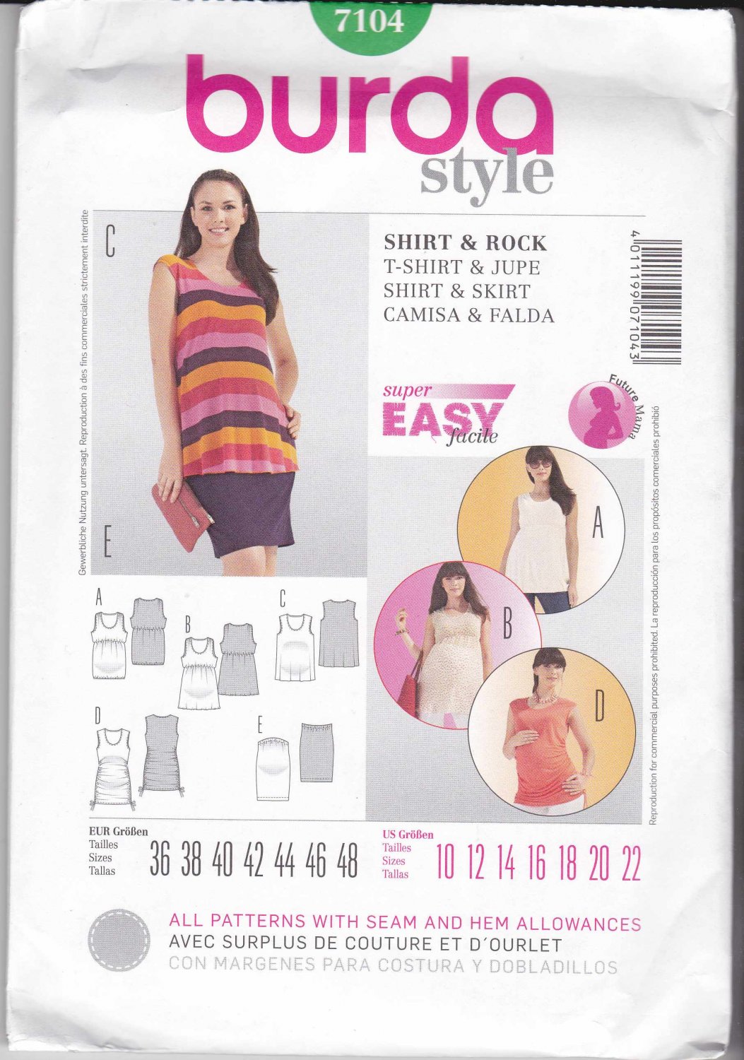 Burda Sewing Pattern 7104 Maternity Misses Size 10-22 Easy Pullover ...