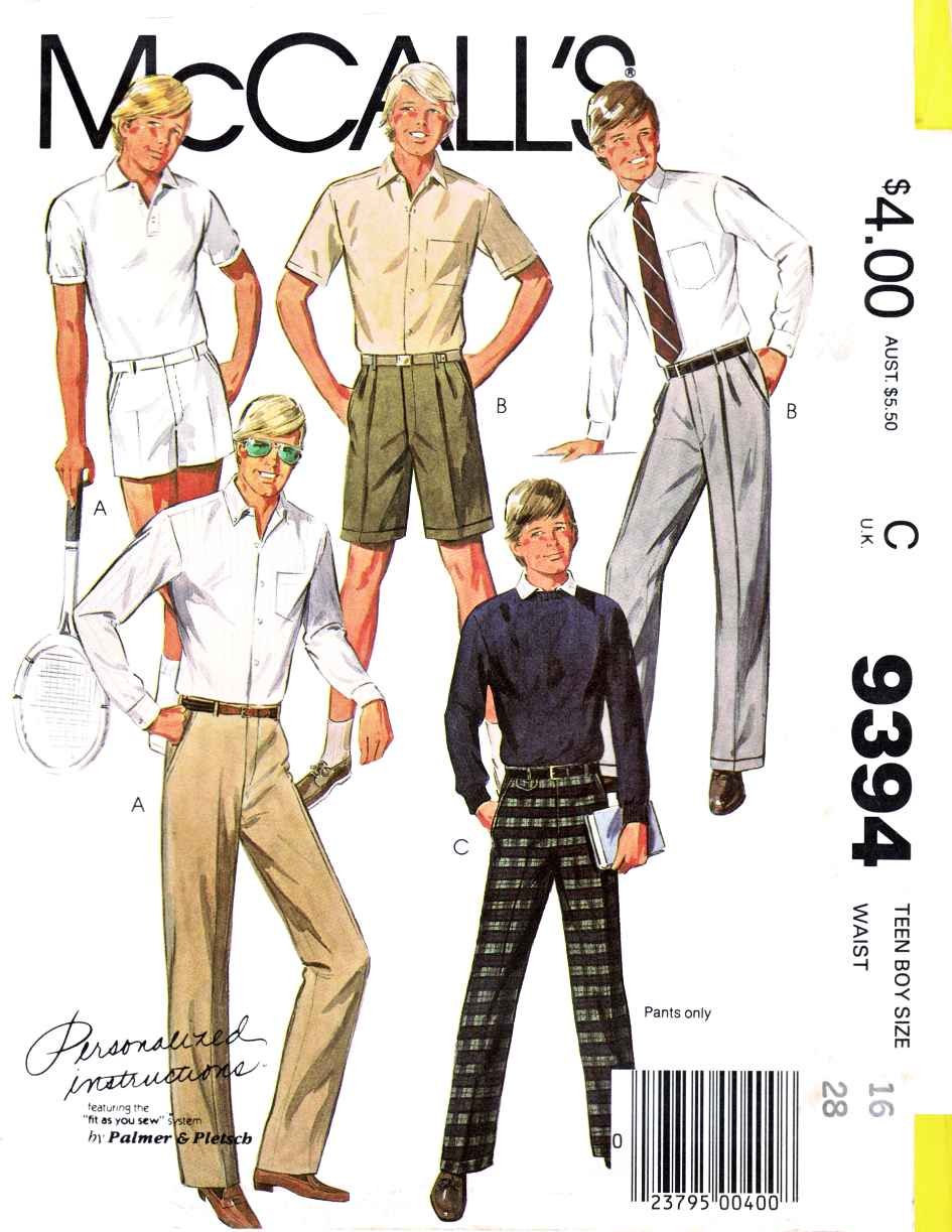 McCall's Sewing Pattern 9394 Teen Boy Size 16 Dress Pants Shorts Front ...