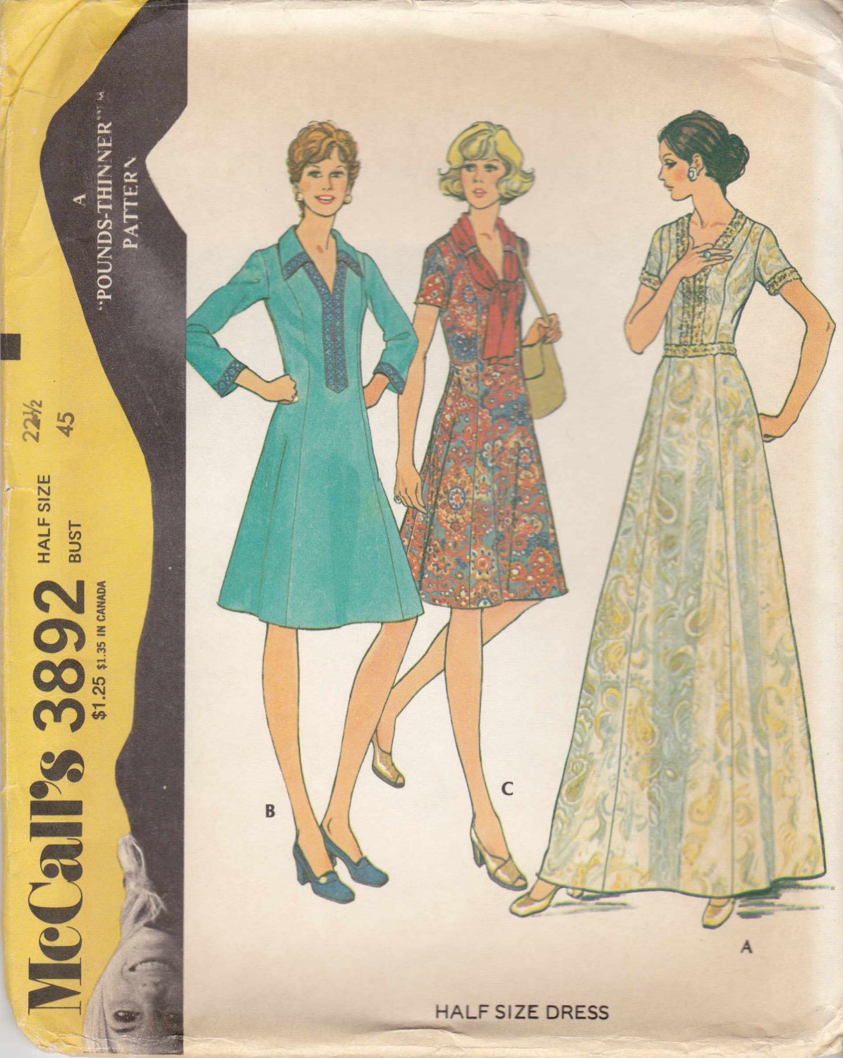 McCalls Sewing Pattern 3892 Women's Half Size 24 ½ Princess Seam Dress ...