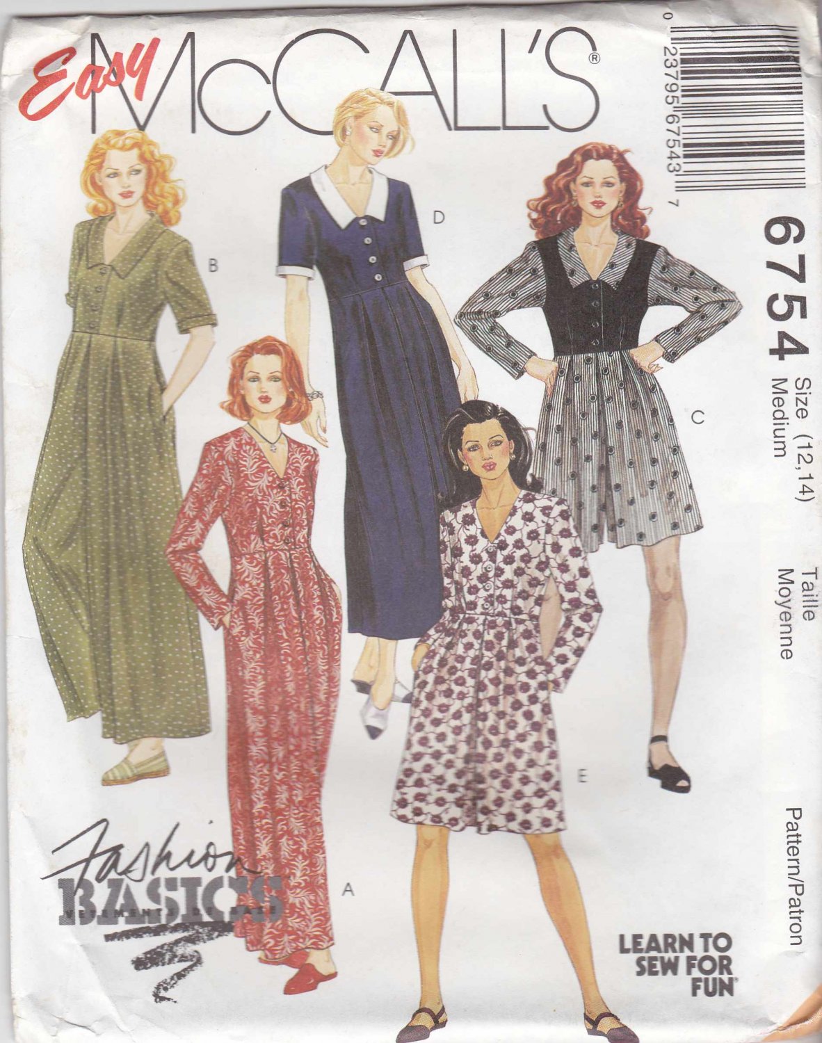 McCalls Sewing Pattern 6754 Misses Size 12-14 Easy Raised Empire Waist ...
