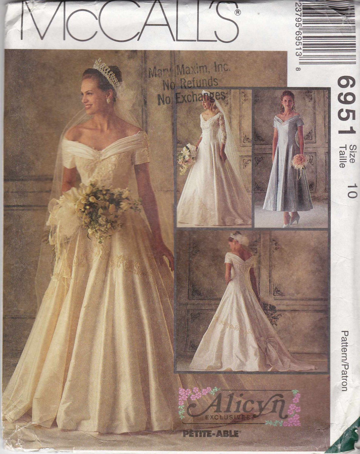 McCalls Sewing Pattern 6951 Misses Size 10 Alicyn Wedding Bridal Gown ...