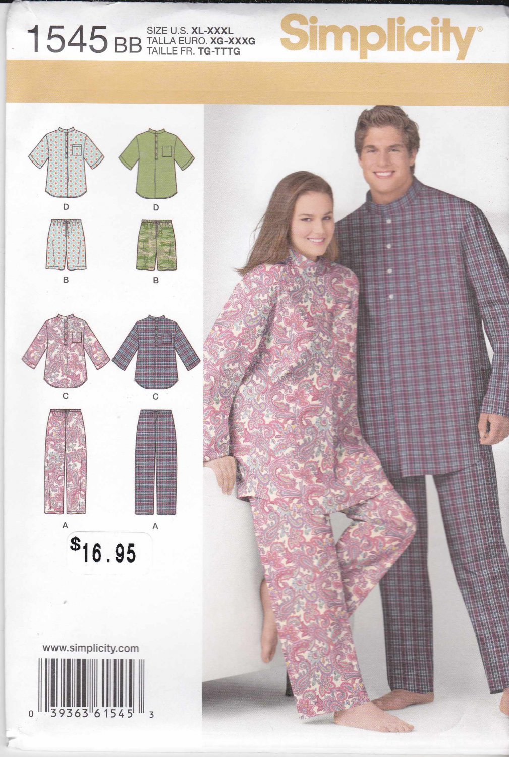Simplicity Sewing Pattern 1545 Men's Misses Plus Size XL-XXXL Pajamas ...