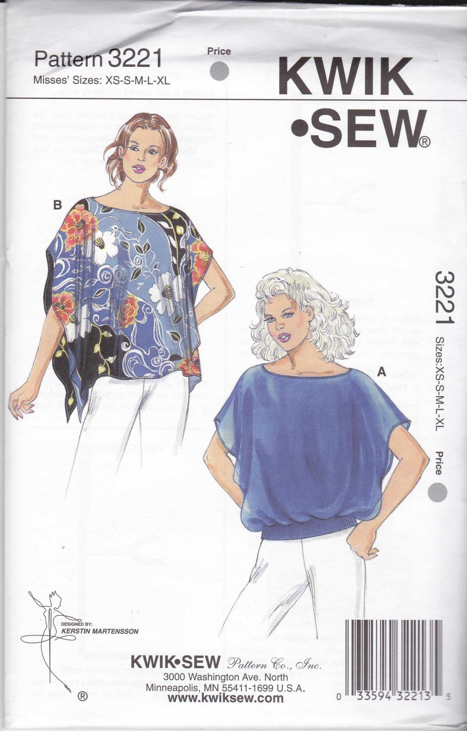 Kwik Sew Sewing Pattern 3221 K3221 Misses Sizes Xs Xl Approx 6 22 Pullover Loose Fitting Tops