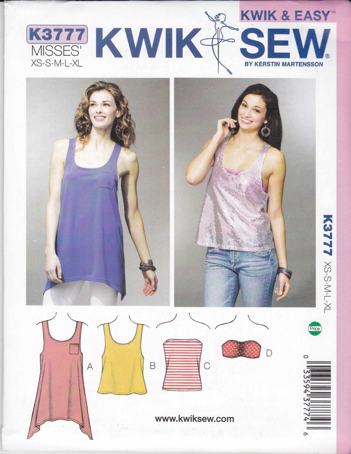 Kwik Sew Sewing Pattern 3777 Misses Sizes XS-XL (approx 6-22) Pullover ...