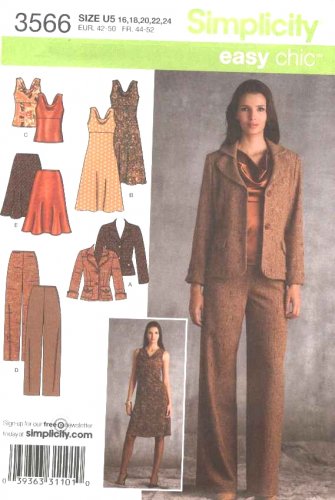 Simplicity Sewing Pattern 3566 Misses Size 16-18-20-22-24 Easy Wardrobe ...