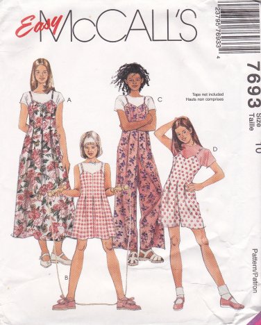 McCall's Sewing Pattern M7693 7693 Girls Size 14 Easy Jumper Jumpsuit ...