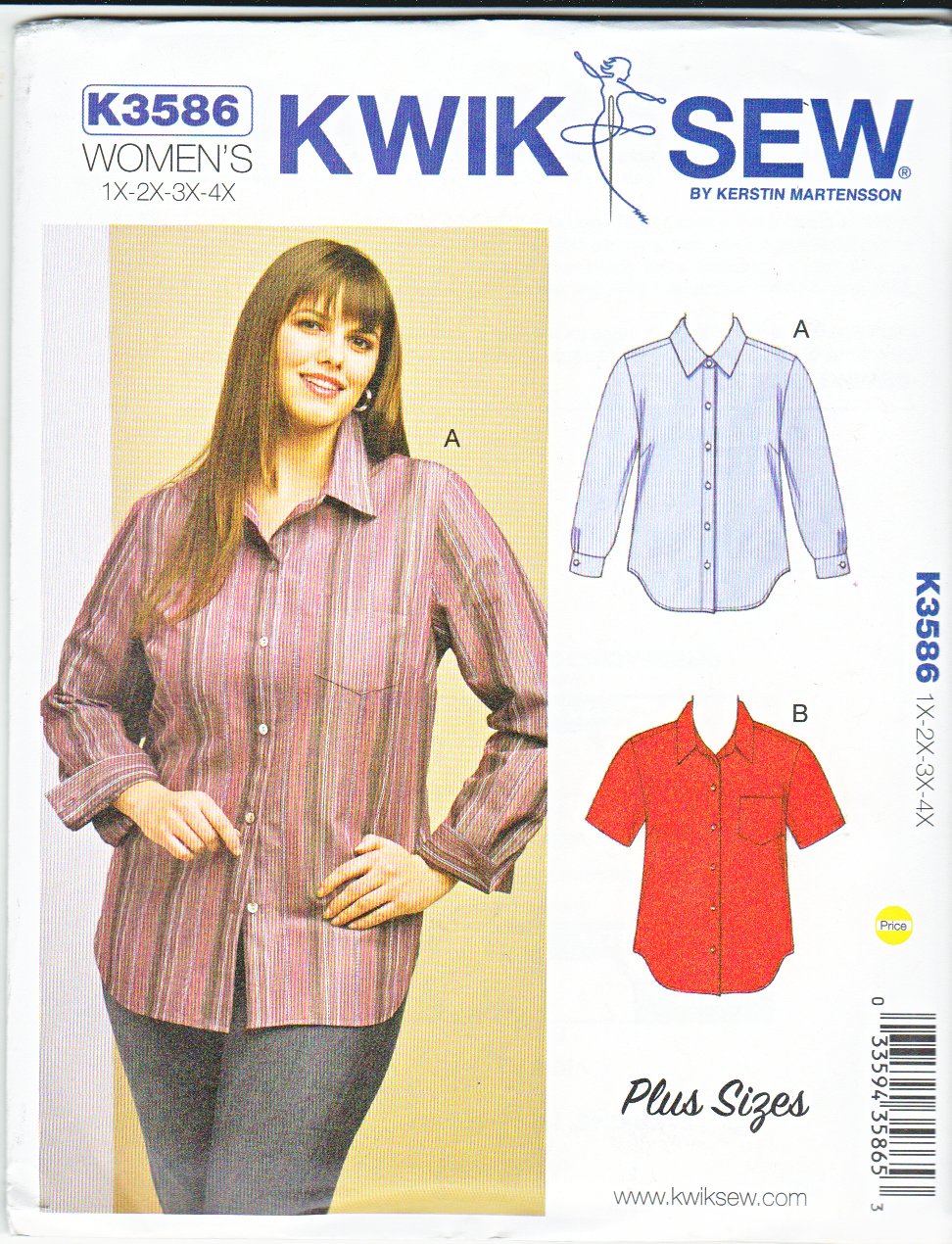 Kwik Sew Sewing Pattern 3586 K3586 Women's Plus Size 1X4X Button Front