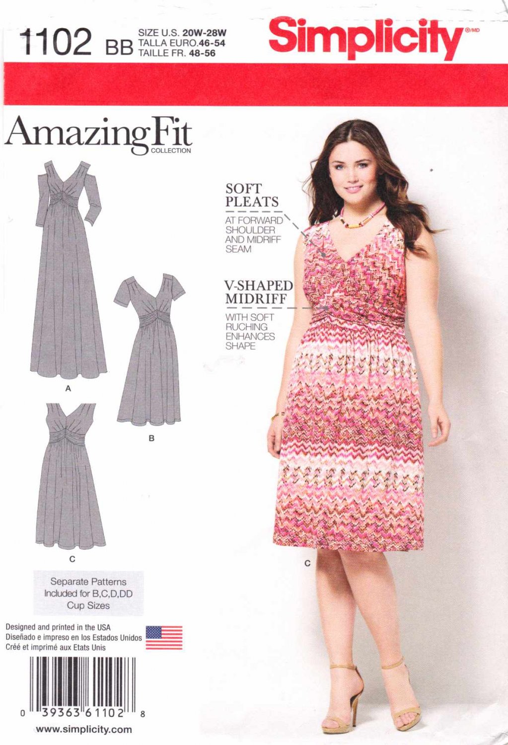 Simplicity Sewing Pattern 1102 Womens Plus Sizes 20w 28w Amazing Fit Raised Waist Knit Dress 0259