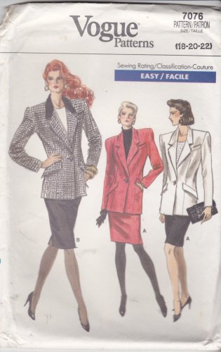 Retro Vogue Sewing Pattern 7076 Misses Size 18-22 Easy Lined Jacket ...