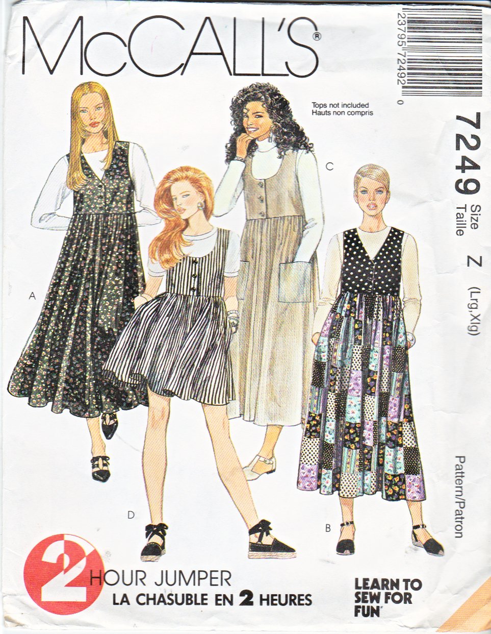 McCall’s Sewing Pattern 7249 Misses Size 16-22 2-Hour Pullover Jumper ...