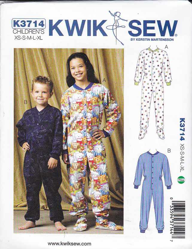 Kwik Sew Sewing Pattern 3714 Boys Girls Sizes 4-14 Footed Sleeper ...