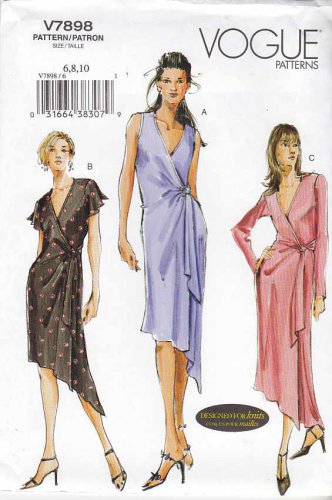 Vogue Sewing Pattern 7898 Misses Sizes 18-20-22 Easy Front Wrap Knit Dress