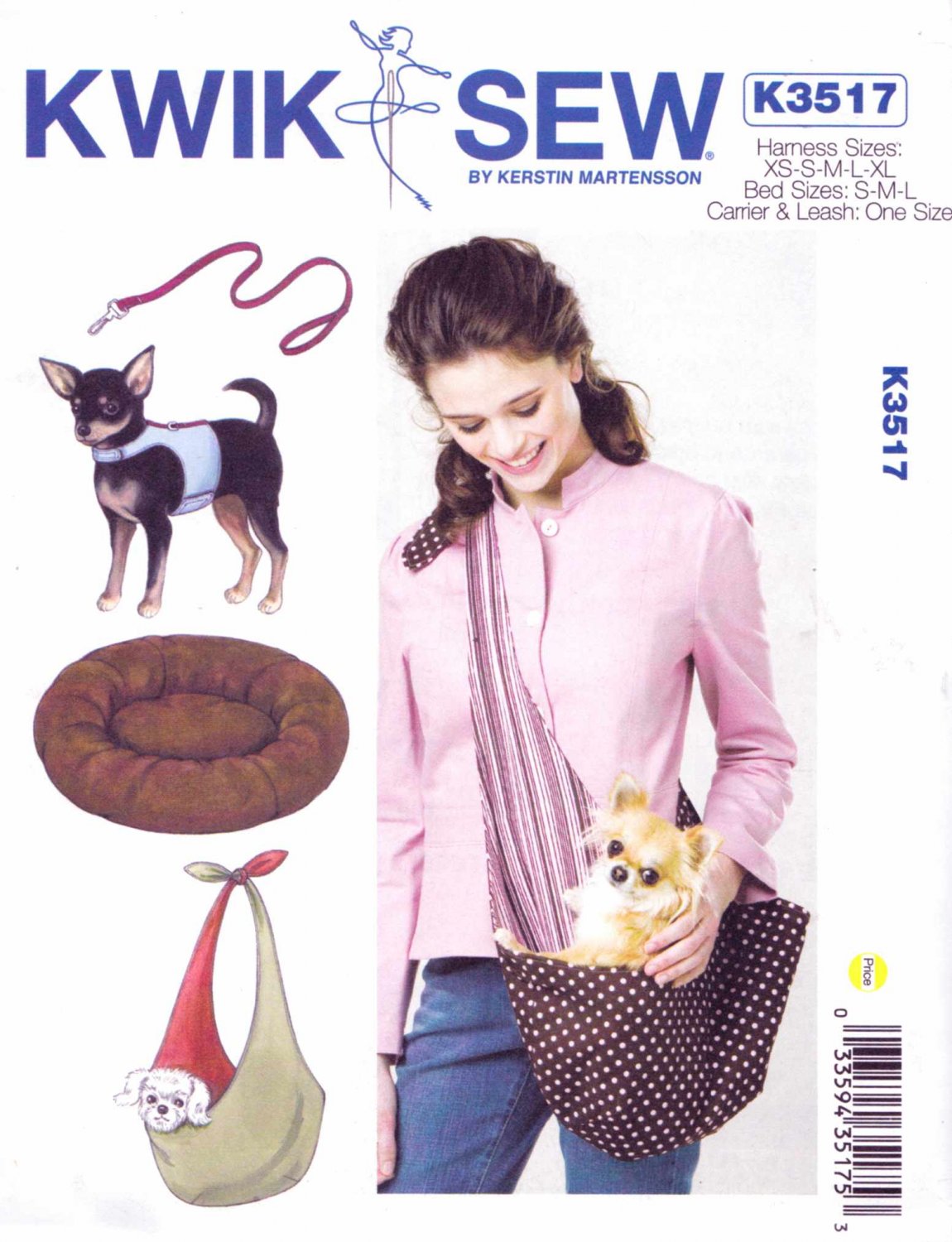 Kwik Sew Sewing Pattern 3517 Dog Harness Carrier Leash Bed Sizes XSXL