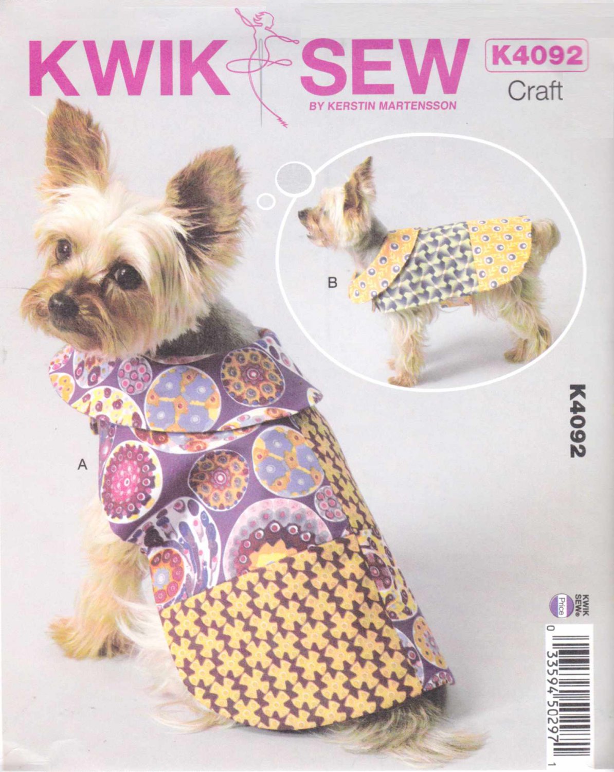 Kwik Sew Sewing Pattern 4092 Sizes XSXL Dog Patchwork Pet Coats