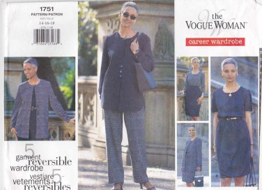 Vogue Sewing Pattern 1751 Misses Size 14-18 Easy Reversible Wardrobe ...