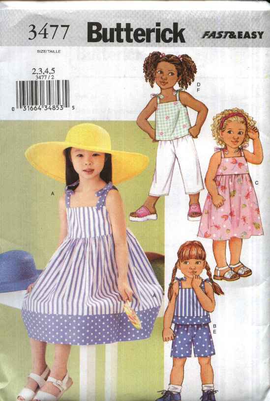 Butterick Sewing Pattern 3477 B3477 Girls Size 2-5 Easy