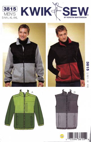 Kwik Sew Sewing Pattern K3815 3815 Men's Sizes S-XXL Knit Zipper Front ...