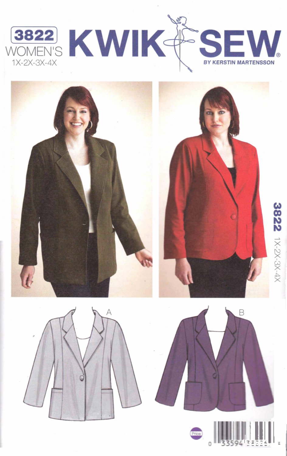 Kwik Sew Sewing Pattern 3822 M3822 Women's Plus Sizes 1X-4X Knit Button ...