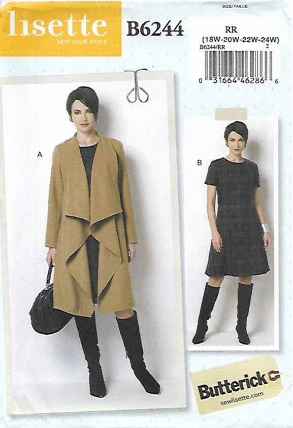 Butterick Sewing Pattern 6244 Womens Plus Size 18W-24W Coat Lined ...