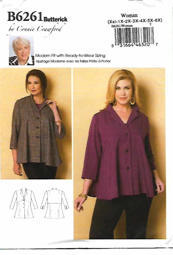 Butterick Sewing Pattern 6261 B6261 Women's Plus Size 18W44W Unlined