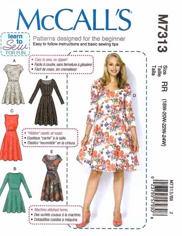 McCall's Sewing Pattern 7313 Womens Plus Sizes 18W-24W Easy Pullover ...