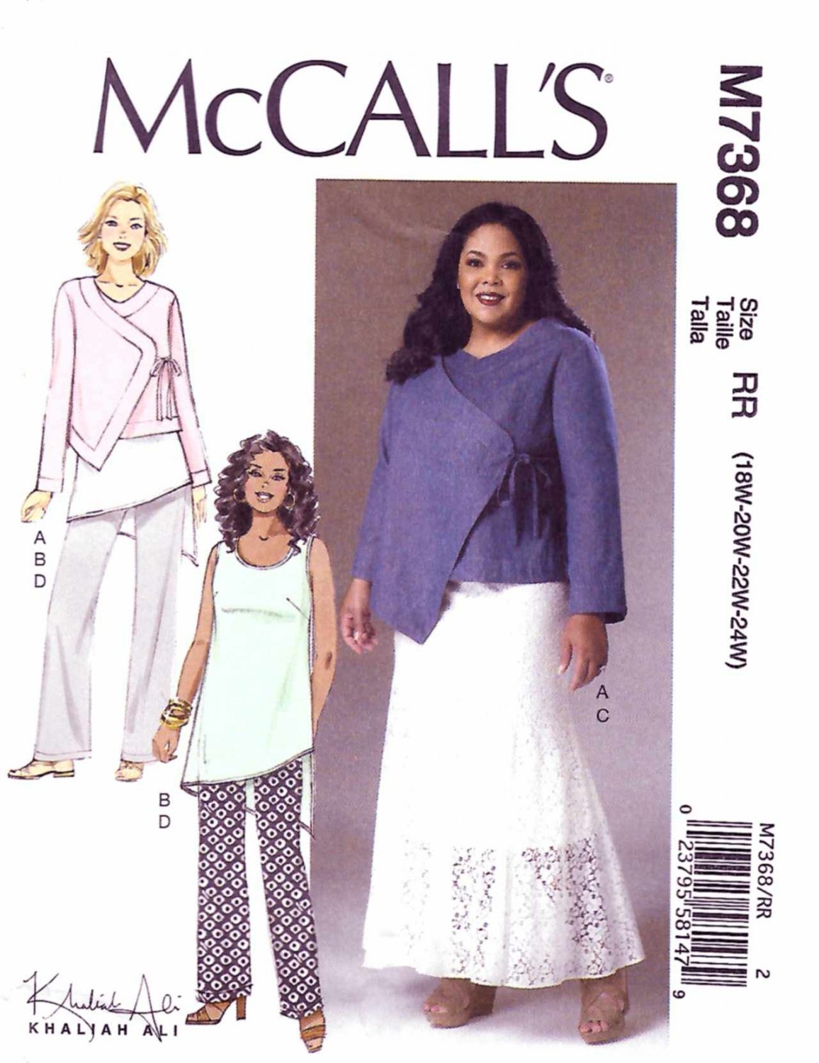 McCall's Sewing Pattern 7368 Womens Plus Sizes 18W24W Khaliah Ali